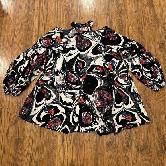 Free People Drift Away Tunic Top Womens Small Mini Dress Cold Shoulder High Neck - Picture 2 of 10